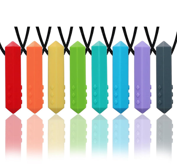 Chew Necklaces for Sensory Kids, 8 Pack Chewy Necklace Sensory Toys for Kids with Autism, ADHD, SPD, Biting, Silicone Teething Necklace Oral Chew Toys for Adults Reduce Chewing Anxiety Fidget