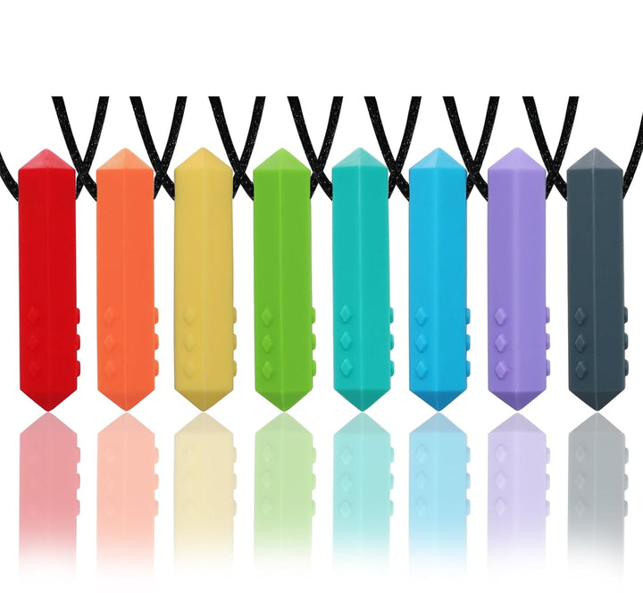Chew Necklaces for Sensory Kids, 8 Pack Chewy Necklace Sensory Toys for Kids with Autism, ADHD, SPD, Biting, Silicone Teething Necklace Oral Chew Toys for Adults Reduce Chewing Anxiety Fidget