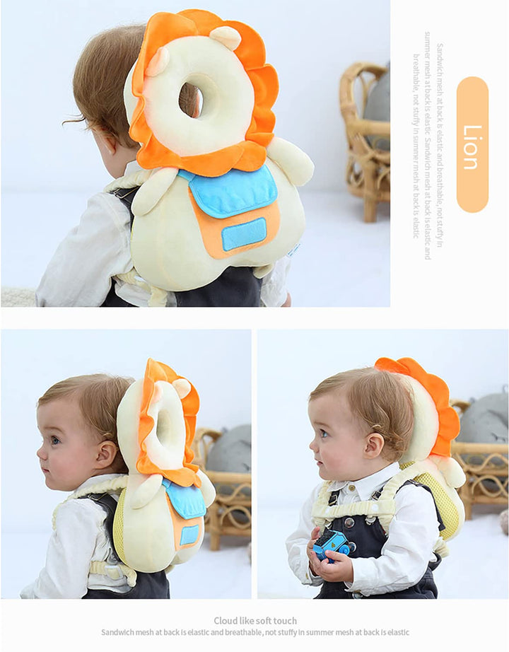 Baby Head Protector Backpack with Squeaker, Knee Pads, Anti-Slip Socks, Yellow Lion Sets