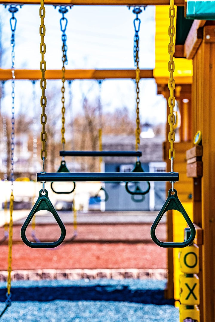 Heavy-Duty Ring Trapeze Bar Combo, Large 20" Trapeze Swing Bar with Triangular Gymnastic Rings and Pinch-Free Coated Swing Chains 43" Long
