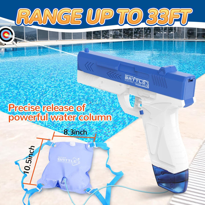 Electric Water Gun for Adults & Kids, Water Gun with 1000CC Backpack& 33FT Range Squirt Guns Water Pistol Automatic Power Water Toy - Pool Beach Outdoor Summer Toys Gift for Boys Girls（2Pcs）