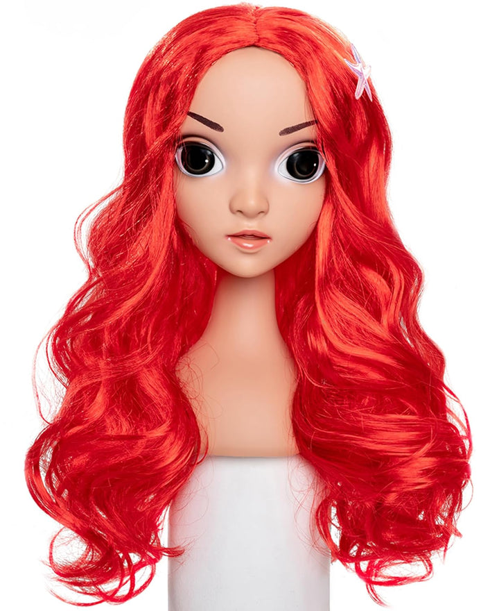 Mermaid Wig for Girls Costume Accessories Halloween Princess Cosplay Long Curly Red, M