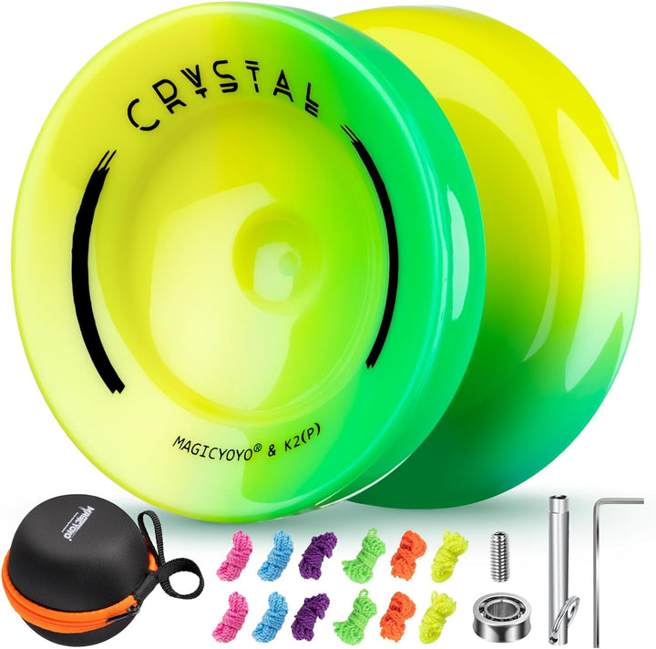 K2 Crystal Responsive Yoyo for Kids 8-12, Professional Fingerspin Trick Yoyo for Advanced, Dual Purpose Mode with Unresponsive Bearing+12 Yo Yo Strings+Yo-Yo Case Bag (Pink Purple Gradient)