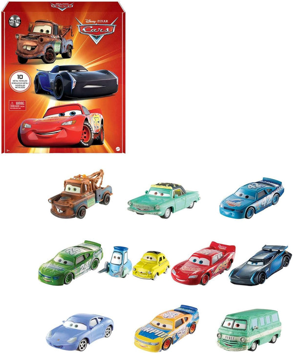 Disney and Pixar Cars Set of 10 Die-Cast Mini Racers Vehicles, Collectible Set of 1:55 Scale Toy Cars Inspired by Movies