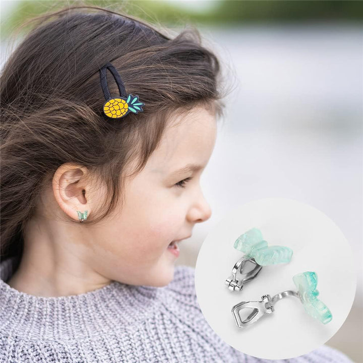 6Pairs Crystal Unicorn Clip on Earrings for Little Girls, Rainbow Clip-On Jewelry Butterfly Earrings Toddler Girls Dress up Jewelry