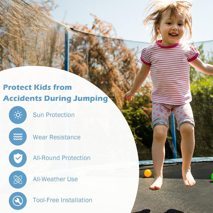 Trampoline Safety Net W/Adjustable Straps, 8 10 12 14 15 16Ft Weather-Resistant Replacement Enclosure Net with Double-Headed Zipper, Protection Buckle, Poles Not Included