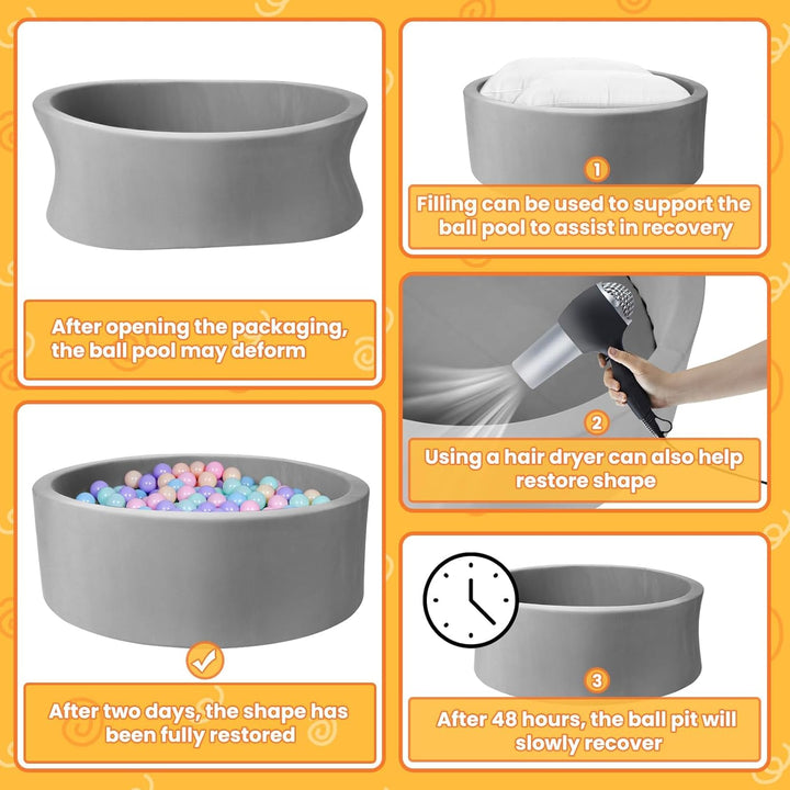 Baby Ball Pit for Balls 35.4" X 11.8" round Foam Ball Pits for Kids Toddlers Soft Play Equipment - Balls NOT Included (Light Gray)