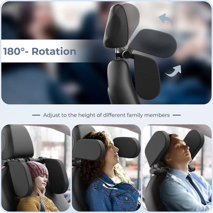 Adjustable Car Headrest Pillow, Road Pal Headrest, U-Shaped Travel Sleeping Pillow for Kids & Adults, Head Neck Support Only Suitable for Car Seat Headrest with Poles, Black
