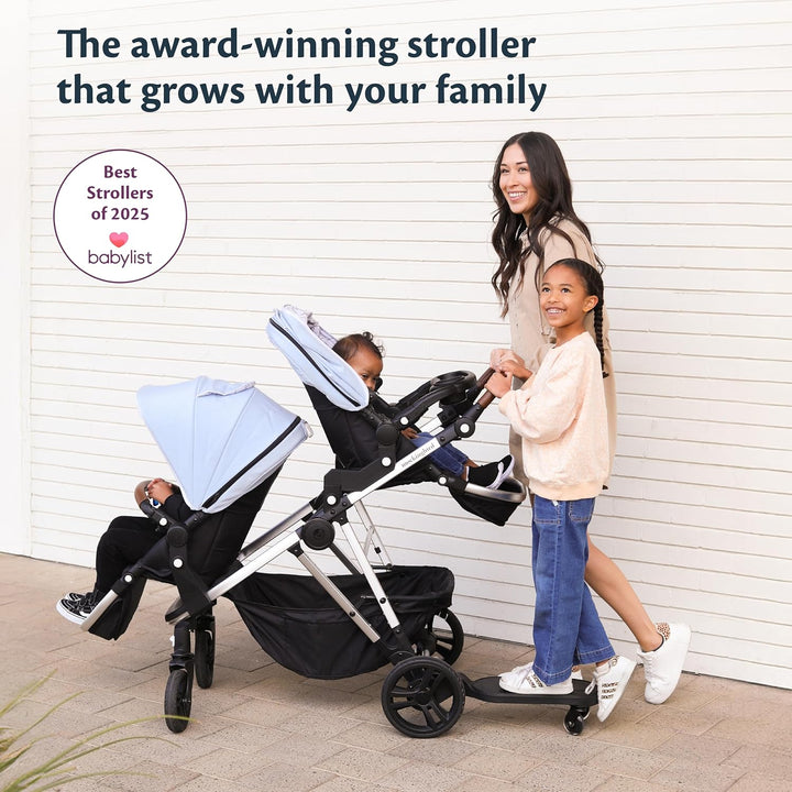 Single-To-Double Stroller 2.0 - Modular Full-Size Baby Stroller for 1, 2 or 3 Kids - Includes Cup Holder - Black
