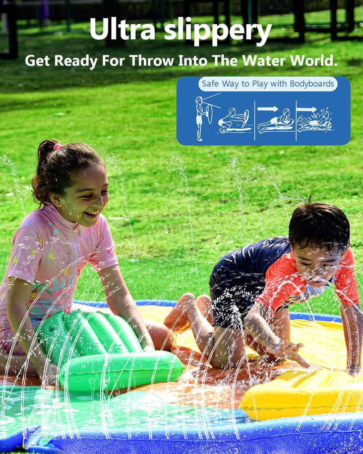 Lawn Water Slides 16Ft X 80In Triple Slide with Built-In Sprinkler and 3 Bodyboards for Kids Adults Backyard, Slip and Slide in Outdoor Water Toys during Summer Holiday
