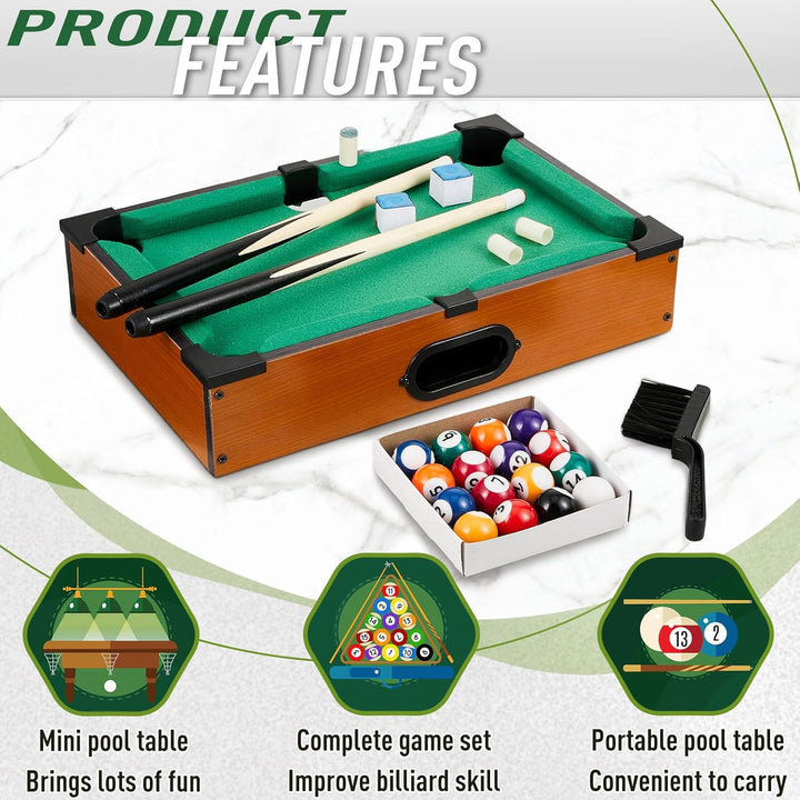 Mini Pool Table Set Pool Table for Cats Small Billiards Game with 16 Balls 2 Billiard Sticks 6 Chalk Cube 6 Pool Cue Tip 1 Brush 1 Triangle Tabletop Portable Billiard for Home Office Desk Cat