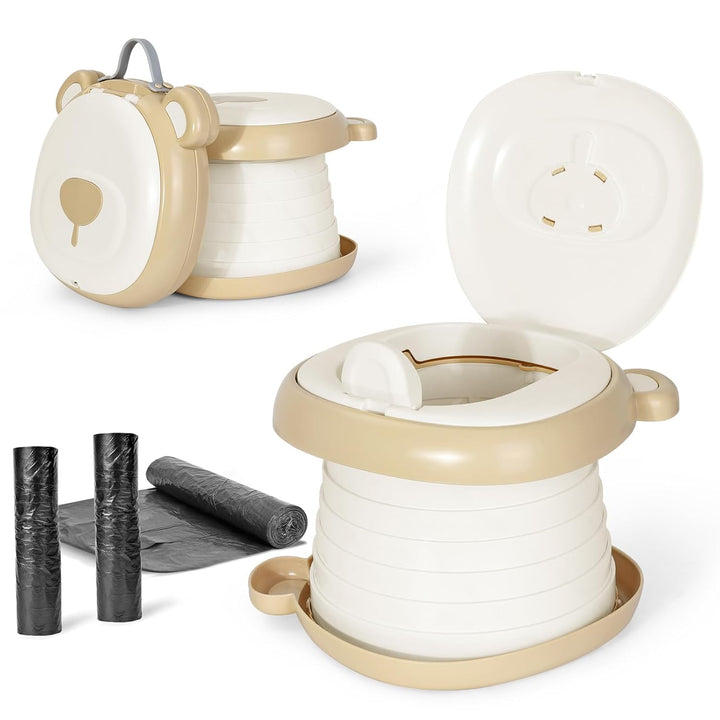 Portable Potty Training Toilet for Boys and Girls with Storage Bag - Foldable Travel Potty Chair, Toddler Potty Seat for Indoor and Outdoor, Easy to Clean, Includes Free 40Pcs Travel Bags, Gray