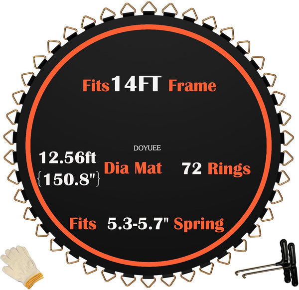 Trampoline Mat Replacement，12.56Ft Diameter Mat with 72 Rings，Fits 14FT Steel Frame,Fits 5.3"-5.7" Springs， excluding Springs and Frame
