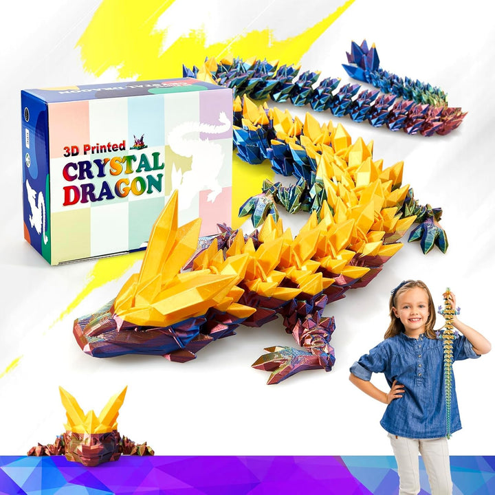 24 Inch Large Glow in the Dark 3D Printed Crystal Dragon Toy,Dragon Figurine Large Toy for Kids(Luminous Rainbow)