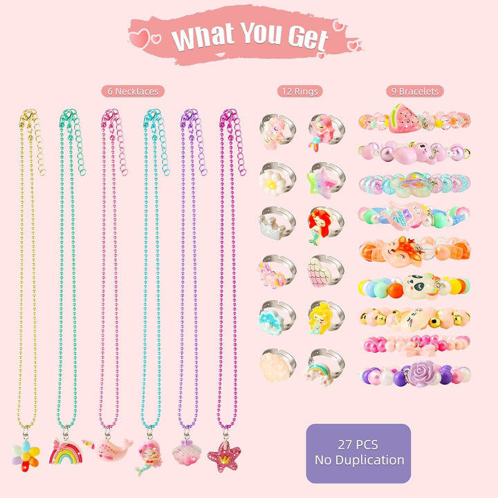 Little Girl Jewelry Set, Princess Jewelry for Toddler Girls 4-6 3-5, Gifts for 5 Year Old Girls Toys, Kids Play Necklaces Rings Bracelets 6-8, Mermaid Costume Dress up Jewelry 3 4 6 7 + Childrens Gift