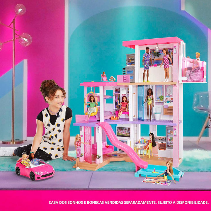 Toy Car, Bright Pink Doll-Sized Convertible with 2 Seats, Seatbelts & Rolling Wheels, Realistic Details