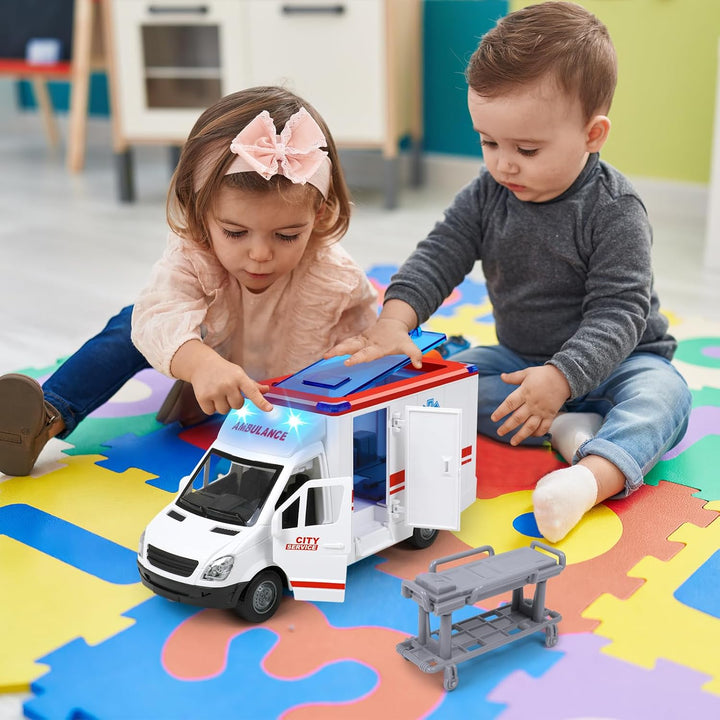 Toy Ambulance Boys Age 3-5 with 4 Different Flashing Lights & Sound, Back and Side Doors Open Friction-Powered Wheels Light up Toy Hospital Sets Buses Birthday Gift 3 4 Year Old and up Girl Boy Toys