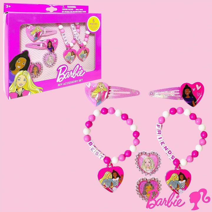Barbie Accessories for Girls 6 Piece Toy Jewelry Box Set with 2 Rings, 2 Bead Bracelets, and Snap Hair Clips Ages 3+