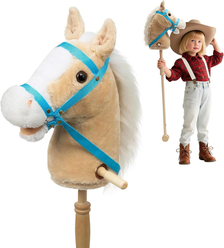Stick Horse Plush Handcrafted Hobby Horse on a Stick with Wood Wheels Real Pony Neighing and Galloping Sounds for Kids Toddlers Dark Brown 36 Inches(Aa Batteries Required)