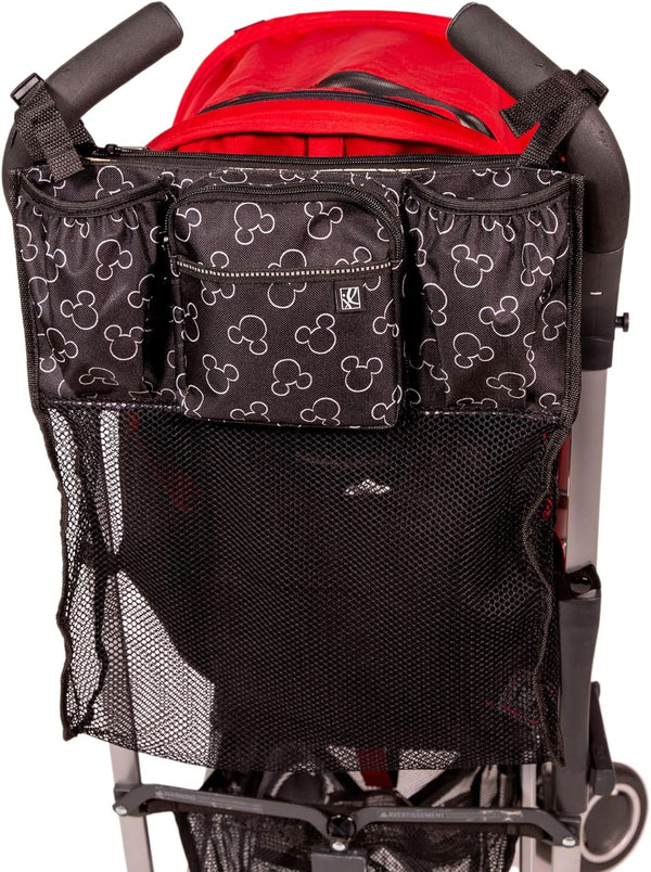 Disney Baby by  Stroller Organizer with Cup Holders and Mesh Storage Compartment - Disney World Travel Essential - Universal Stroller Accessory with XL Storage Bag - Mickey Mouse Black