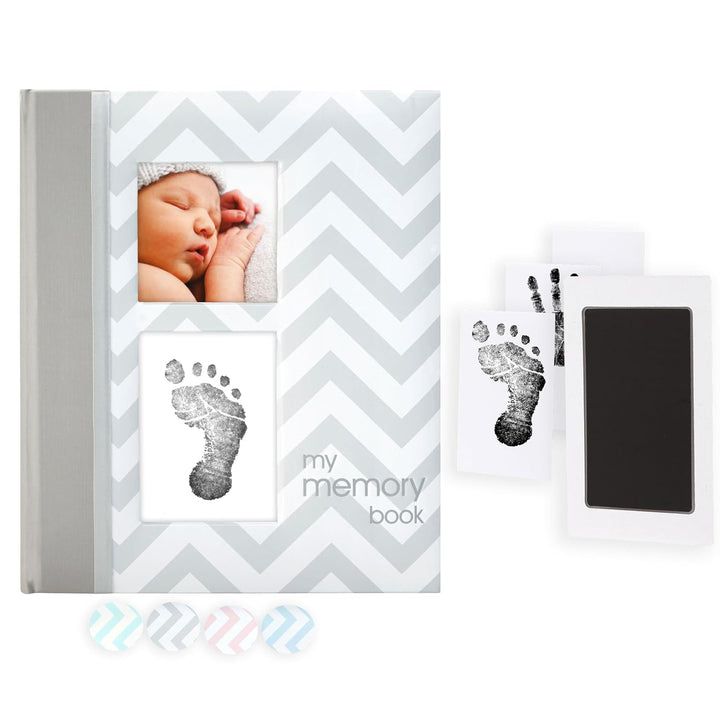 Baby Memory Book, First 5 Years Baby Milestone Book, Pregnancy Journal, Gender Neutral Newborn Keepsake, with Clean-Touch Ink Pad for Baby'S Handprint or Footprint, Pink Chevron