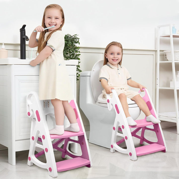 Potty Training Seat, 2-In-1 Toddler Toilet Seat with Step Stool, Ultra-Stable Potty Chair Attachment, Adjustable Seat and Step Ladder, Non-Slip Design, Splash Guard for Boys and Girls(Grey)