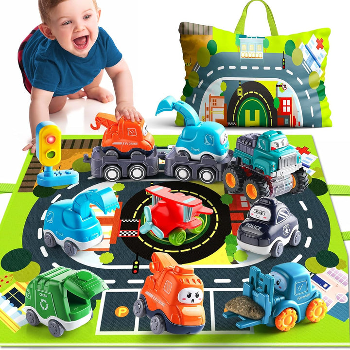 Big Cartoon Truck Car Toys for 1 Year Old Boy with Playmat/Storage Bag|Baby and Toddler Toys 12-18 Months & Age 1-2|1St Birthday Gift for 1 2 Year Old Boy