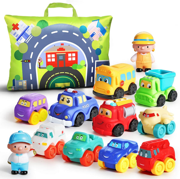 12 PCS Soft Rubber Car Toys for 1 Year Old Boy with Playmat/Storage Bag|1 Year Old Boy Gifts|1St Birthday Gifts for Toddler Toys Age 1-2|Baby Toys 12-18 Months