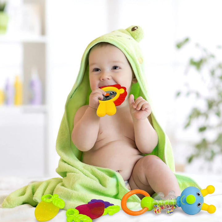 Baby Toys 0-6 Months Infant Toys 0-3 Months Infant Rattles Baby Rattle Teether Toy Set with Storage Box Musical Rattles for Newborn Boy Girl Gifts Set with Baby'S First Rattle Teether (11Pcs)