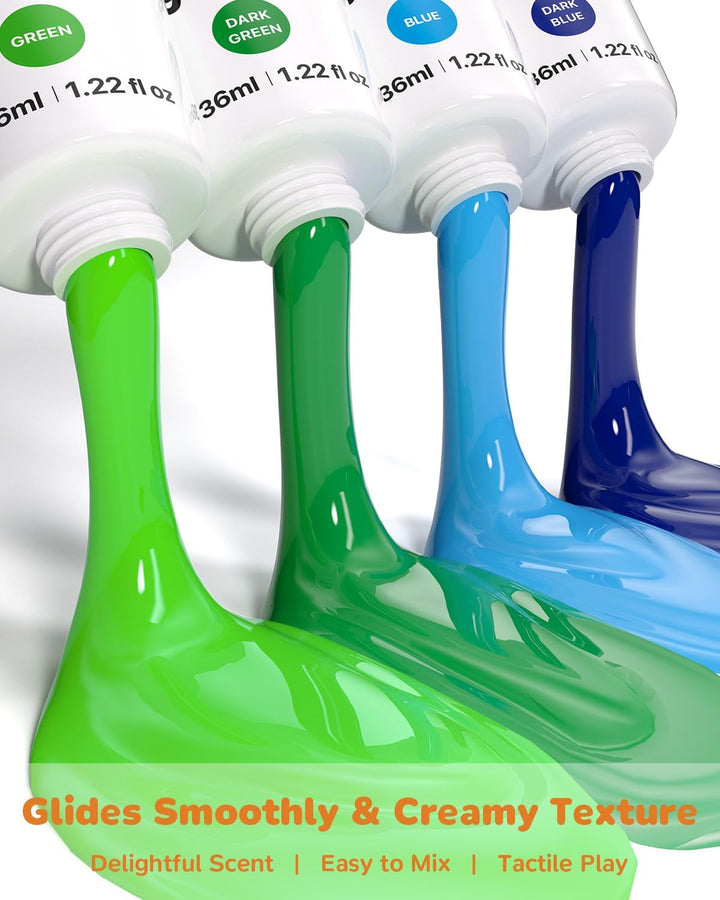 28 PCS Finger Paint, Washable Paint for Todllers 1-3, Non-Toxic 12 Vibrant Colors (1.22Fl Oz/36Ml ) , Palette, Apron, Brush, Eye Stickers, Baby Safe Paints for Hand and Feet, Safe Preschool Art Supplies for Kids