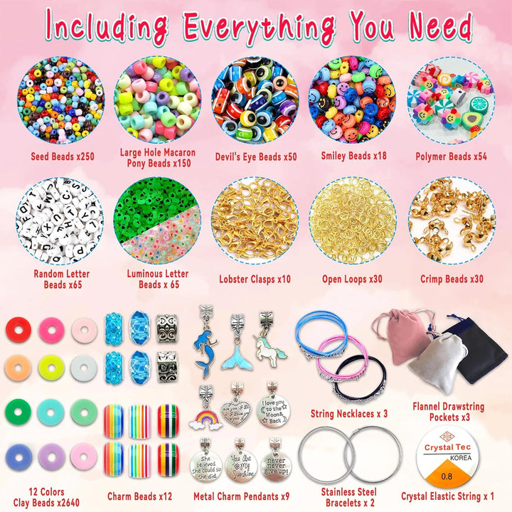 Girls Toys Bracelet Making Kit -3400Pcs Charm Jewelry Making Kit Supplies,Unicorn/Mermaid Crafts Birthday Christmas Gifts for Girls Ages 5 6 7 8 9 10 11 12 Years Old