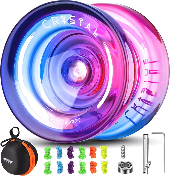 K2 Crystal Responsive Yoyo for Kids 8-12, Professional Fingerspin Trick Yoyo for Advanced, Dual Purpose Mode with Unresponsive Bearing+12 Yo Yo Strings+Yo-Yo Case Bag (Pink Purple Gradient)