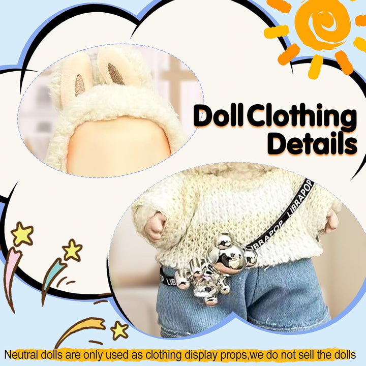17Cm Doll Clothes(No Doll), Cute Dolls Outfit Accessories with Sweater + Denim Jeans + Pants, Small Kawaii Clothes Set for Dolls(Style 4)