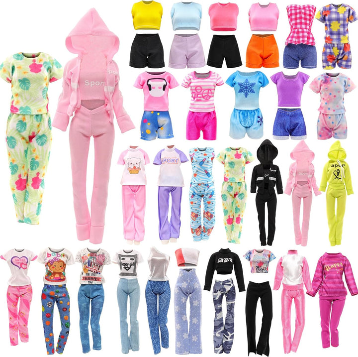 9 Sets Doll Clothes Hooded Sports Suit Casual Outfits Tops and Pants Doll Pajamas for 11.5 Inch Girls Doll