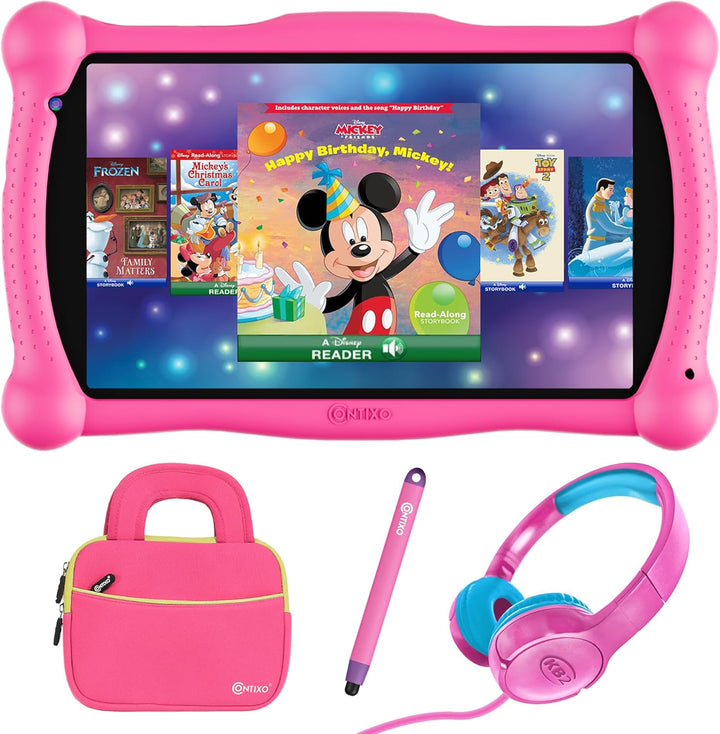 7" Disney Kids Learning Tablet Bundle - Headphones, Stylus & Bag, Pre-Installed Disney Storybook (Value $200) & Teacher-Approved Apps, Parental Controls, Ideal for Education - Pink