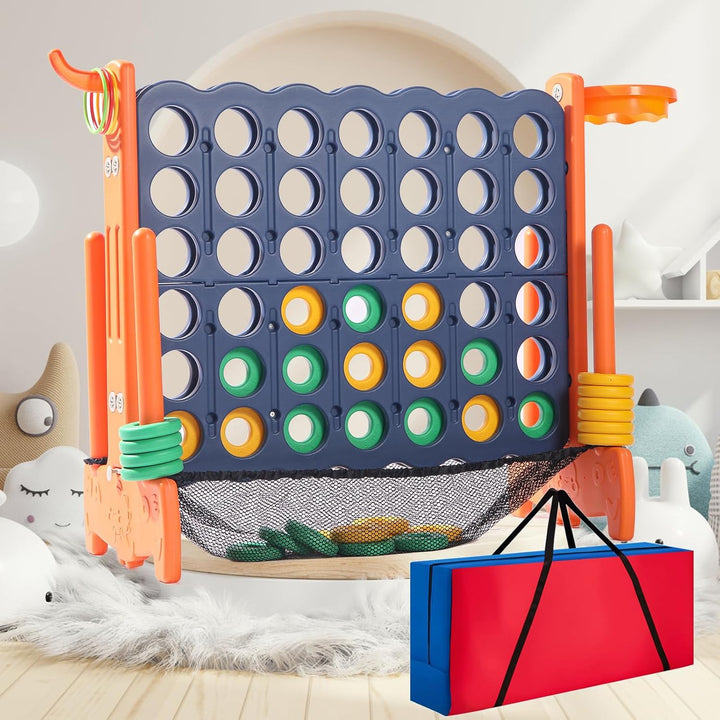 Giant 4 Row Game with Carrying Bag and Mesh Fabric .Giant 4-To-Score Game Set Suitable for Indoor and Outdoor Holiday Parties and Family Gatherings.（ Blue Red）