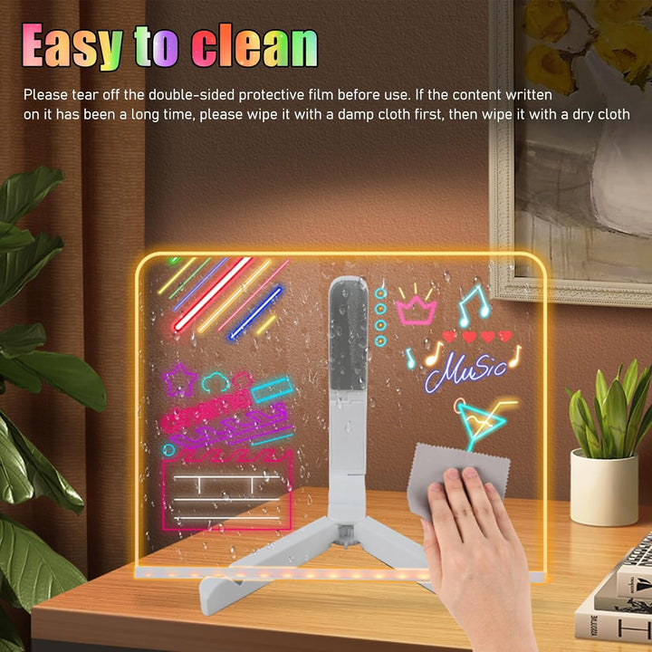 Led Note Board with Colors, Light up Acrylic Message Board, Glowing Acrylic Dry Erase Board with Light, Led Boards to Write On, Led Writing Board Led Drawing Board (Large/11.8 * 7.9 Inches)