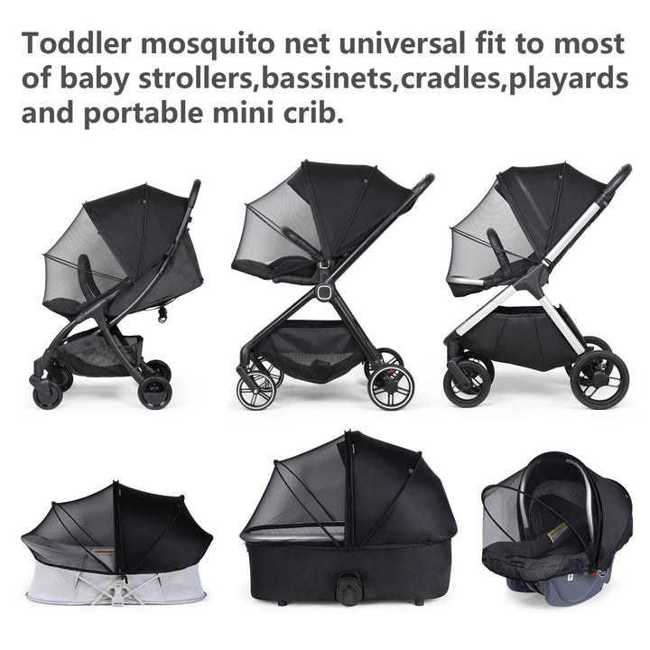 Universal Stroller Sun Shade & Mosquito Net – 2-In-1 Baby Stroller Cover with UV Protection & 2-Way Zipper for Infant Carriages, Prams, and Travel Strollers (Black)