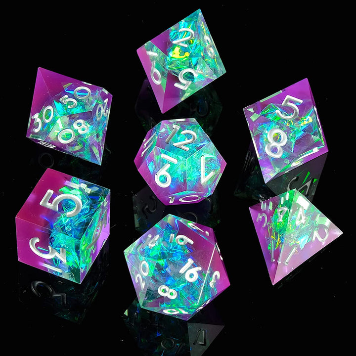Sharp Edge DND Dice Set Handmade 7 Accessories Dice for Dungeons and Dragons TTRPG Games, Multi-Sided RPG Polyhedral Resin Sharp Edge Dice Roleplaying Games