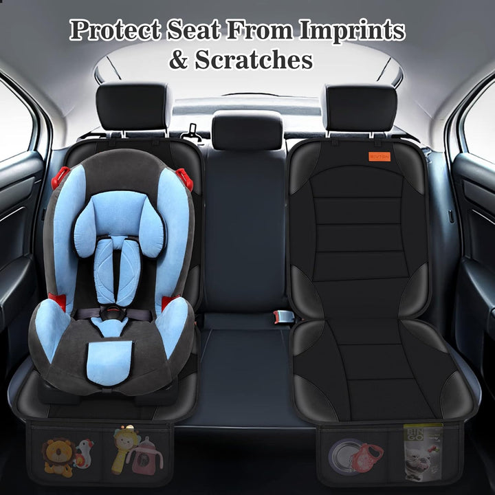 Car Seat Protector for Child Car Seat,Waterproof Car Seat Cover for Leather and Fabric Seats, 2 Mesh Pockets, Non-Slip Bottom,Thick Padding Cushion (Black)
