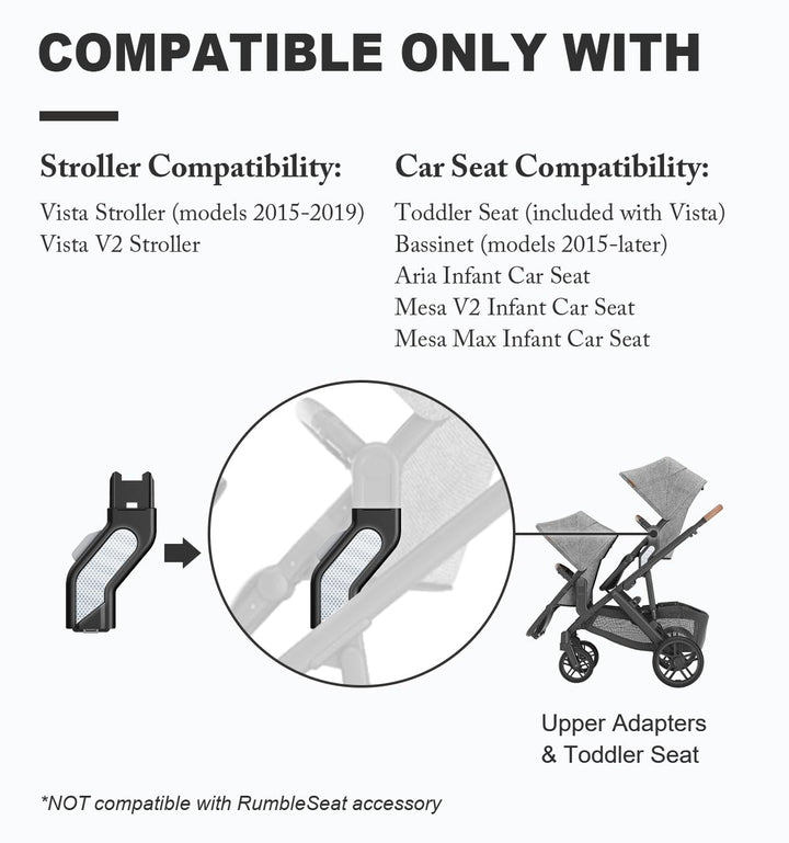 Upper Adapter Accessories with Reflective Strips, Compatible with Uppababy Vista V2/V3 Strollers, Bassinet, Toddler Seat, Aria, Mesa V2/Max – 1 Set (2 Pcs) + Bonus Hook