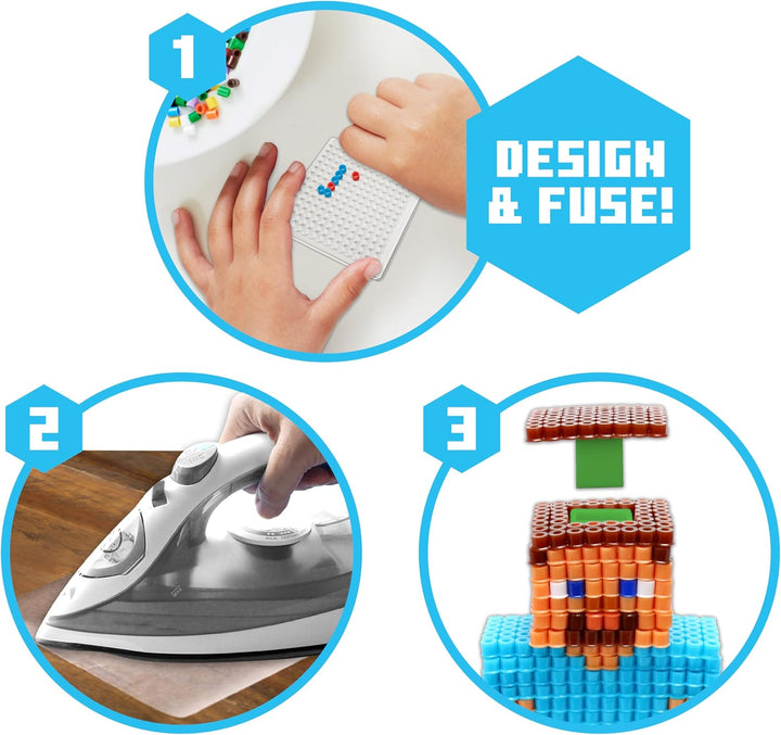 Minecraft Pixel Creations Bead Kit 2500 Beads with Pegboards & Templates Build Characters & Tools From, Encourages Hands-On Stem-Based Play Craft Set for Kids Ages 6+