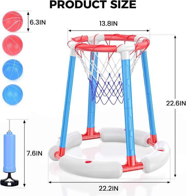 Pool Basketball Hoop with 4 Balls and Pump – Poolside & Floating Basketball Hoop for Pool, Fun Pool Toys & Swimming Pool Games, Water Basketball Game for Kids Ages 3+, Perfect for Summer Parties