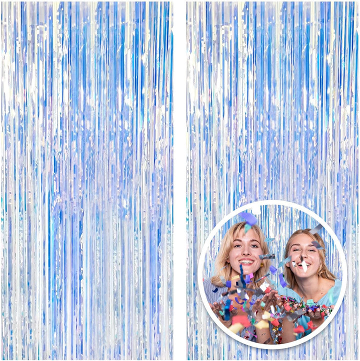 2 Pack Blue Streamers Party Decorations Fringe Backdrop Ocean Themed Decorations Foil Curtain Backdrop Blue Birthday Ocean Party Decor Supplies