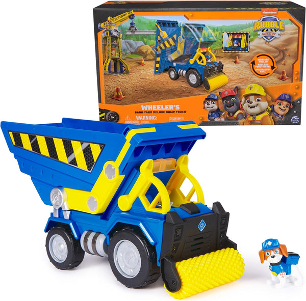 , Bark Yard Deluxe Dump Truck Construction Vehicle with Lights, Sounds & Wheeler Action Figure, Kids Toys for Boys & Girls Ages 3 and Up