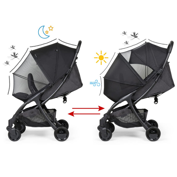 Universal Stroller Sun Shade & Mosquito Net – 2-In-1 Baby Stroller Cover with UV Protection & 2-Way Zipper for Infant Carriages, Prams, and Travel Strollers (Black)