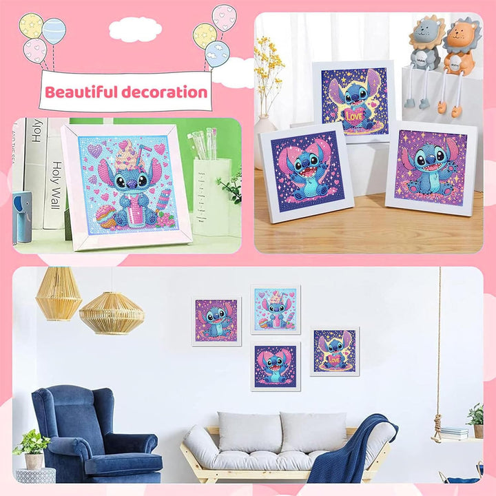4 PCS Diamond Art Painting Kits for Kids,Cartoon Diamond Art for Kids Ages 4-8-12,Cartoon Gem Kit Crafts Beginners for Gift Home Wall Decor(6X6Inch)