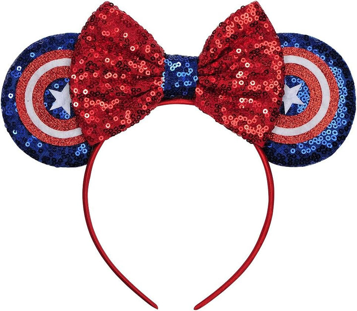 Mouse Ears, Sequin Mouse Ears Headband for Girls Women Halloween Birthday Party (Orange Bow)