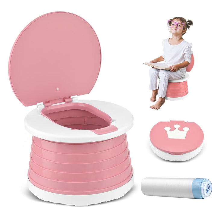 Portable Potty for Toddler Travel Foldable Potty Seat for Toddler Training Toilet for Kids Boys Girls Car on the Go Potty Travel Toilet Chair for Camping Park Indoor/Outdoor (Blue)
