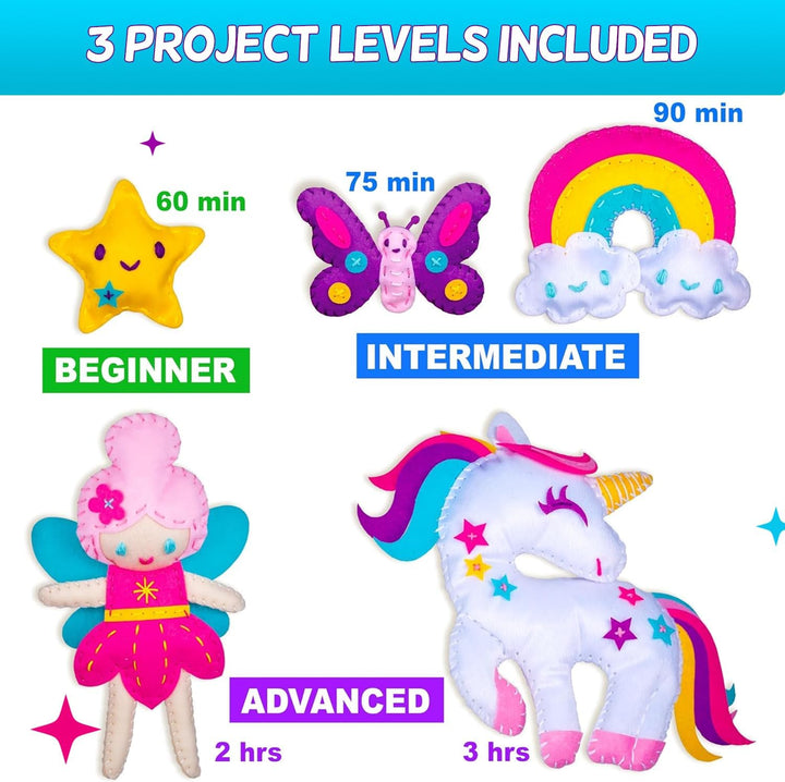 Magical Unicorn Sewing Kit for Girls 7+ - Create 5 Adorable Felt Animals & a Cozy Pillow - Fun, Easy, and Educational DIY Craft